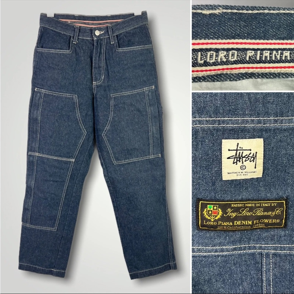 Stussy x ALYX MMW x Loro Piana Denim Double Knee Carpenter Cargo Jeans Sz 28x28